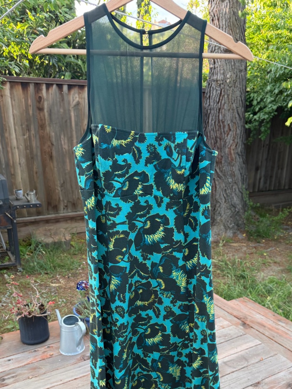 Maeve Anthropologie Green Floral Midi Dress Sheer Size S-M